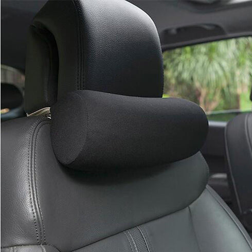 ALIBO Memory Foam Car Neck Pillow with Adjustable Strap, Soft Auto Cervical Round Roll Bolster Headrest, Black, 1 Piece