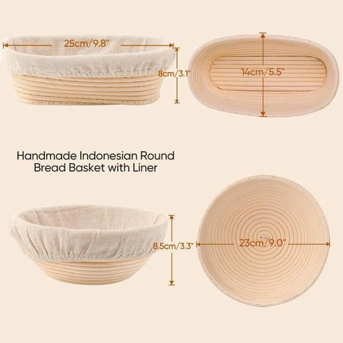 Sourdough Bread Proofing Baskets Set of 2, Round & Oval Banneton Bowl with Liners for Baking