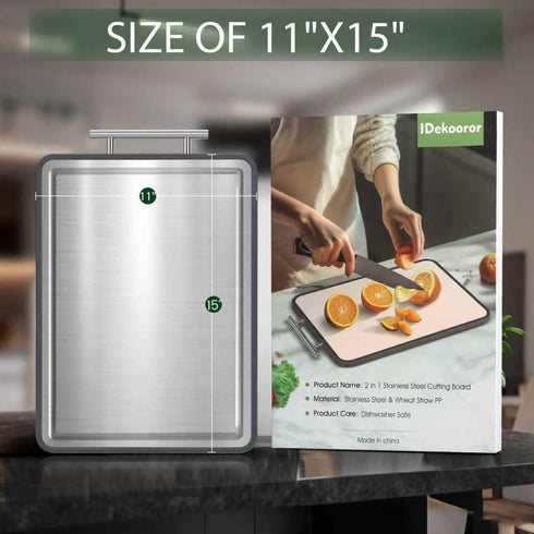 15 11 Inch, 2-in-1 Stainless Steel Cutting Board * IDekooror Double Sided Steel Chopping Board for Kitchen, Steel