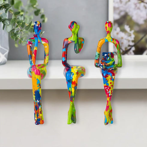 3Pcs Graffiti Thinker Statue Accents Reading Women Sculptures, Modern Aesthetic Figurine Decoration, Abstract Art
