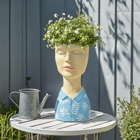 5x6x10.5 Inch DiliComing Face Planter Pot Head Planter - Resin Blue Boy Head Planters for Indoor Outdoor Plants