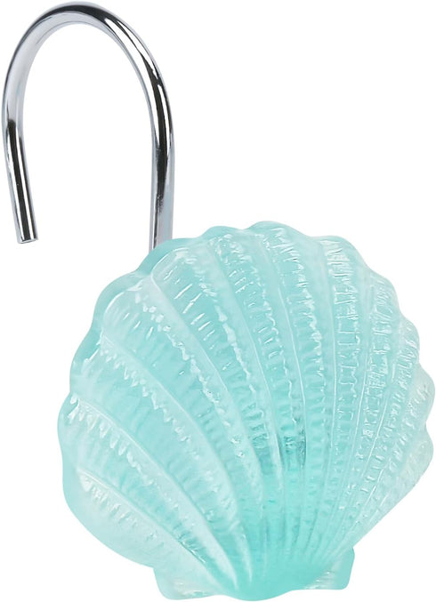 Beach Shower Curtain Hooks, Glow in The Dark, Blue Starfish, Seashell, Coastal Theme Bathroom Décor
