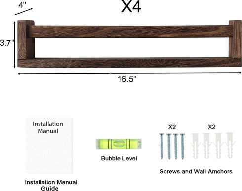 Set 4, Nursery Room Shelves of Wood Floating Book Shelves for Kids Room, Baby Book Shelf for Nursery, Kitchen Spice