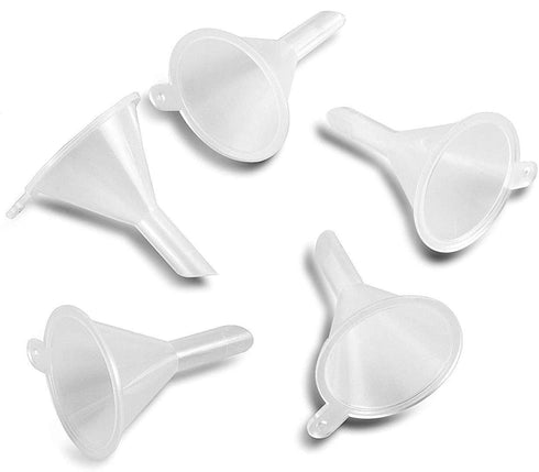 Mini Funnel 5-Pack for Lab Bottles, Sand Art, Perfume, Spice, Essential Oil, Food Grade Small Plastic (Clear)