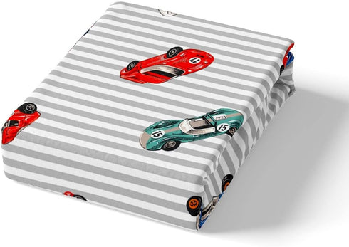 Set Set Feelyou Race car Bed Sheet Speed Sports Car Bedding Racing Car Fitted Sheet White Grey Flat Sheet for Kids Boys