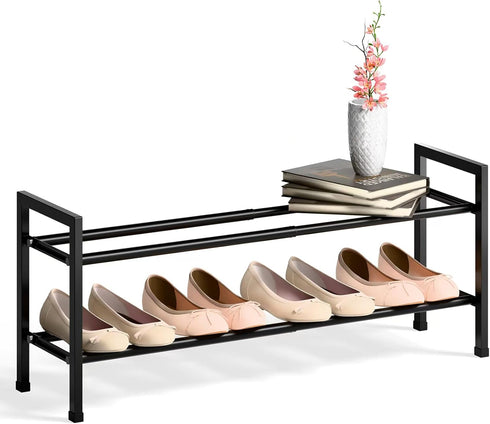 Bumusty 2 Tier Expandable Shoe Rack for Closet, 18-33 Adjustable Shoe Rack