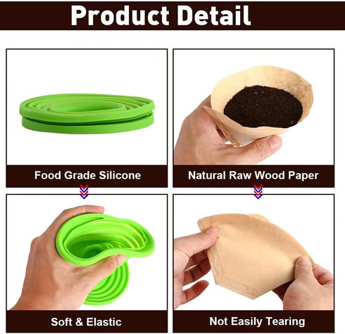 Abnaok Set of 2 Collapsible Pour Over Coffee Dripper, Silicone Reusable Cone Filter Holder with 40Pcs Paper Filters for