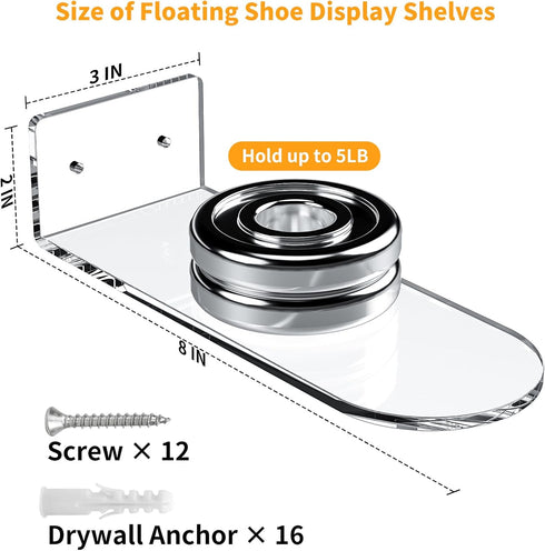 Wall-6 Pack Floating Shoe Shelves for Sneaker Shelves-Levitating Shoe Display Stand Acrylic Sneaker Wall Hanger,Shoe