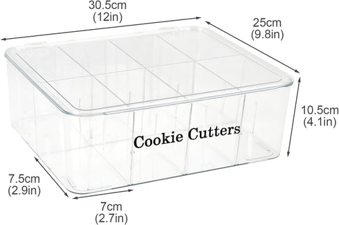 Cookie Cutters Organizer for Baking, Biscuit Cutters Storage Box with 8 Adjustable Compartments and Dustproof Lid