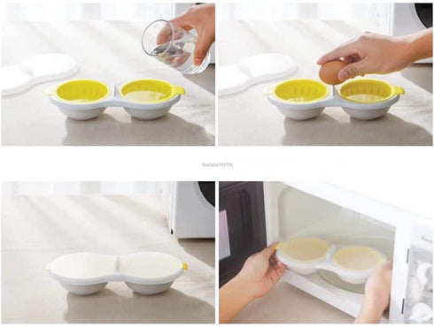 WWLUCKY Draining Egg Boiler for Microwave, Double Egg Poacher, Silicone Egg Boiler Cups, Kitchen Cooking Gadget Tools,