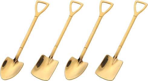 4pcs Gold Shovel Shape Dessert Spoons, Mini Long Handle Ice Cream Coffee Afternoon Teaspoon
