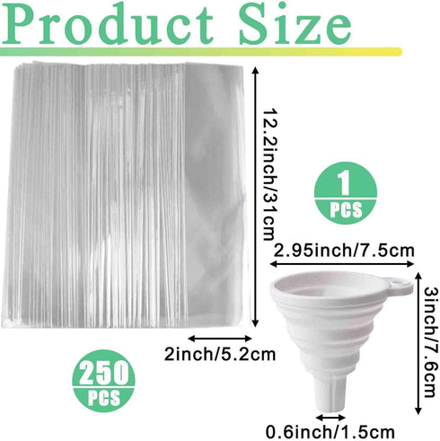 DHYLRICHER 250 (2 12 Inch) Pcs Disposable Ice Lolly Molds Plastic Freeze Pop Bags with Silicone Funnel for Homemade