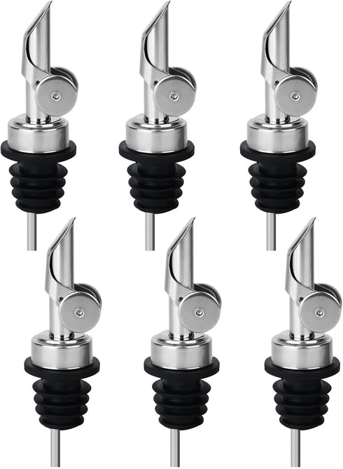 BALTRE 6PCS Liquor Bottle Pourers, Auto Flip Olive Oil Dispenser Spout, Weighted Stainless