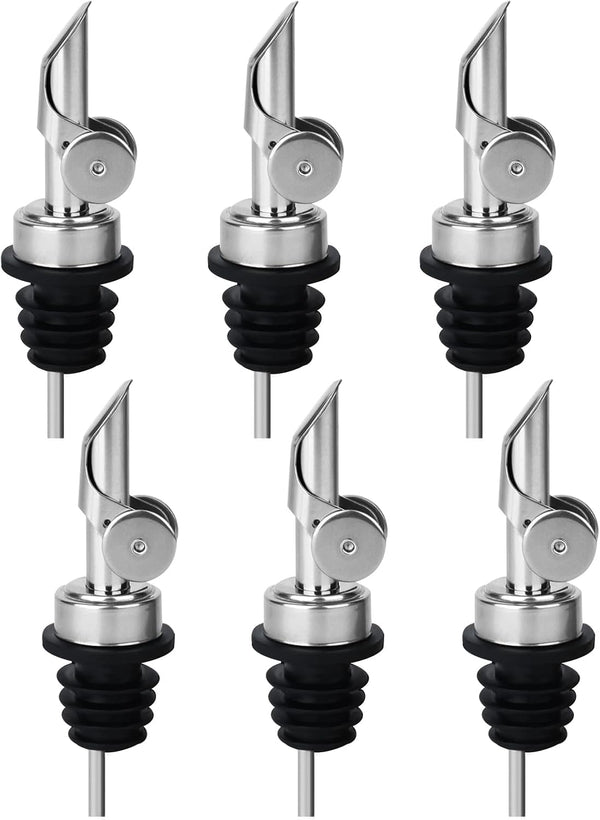 BALTRE 6PCS Liquor Bottle Pourers, Auto Flip Olive Oil Dispenser Spout, Weighted Stainless