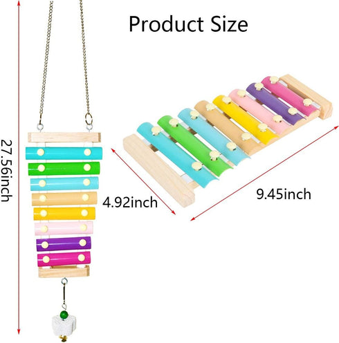 Vehomy 8 Chicken Xylophone Toy for Hens Suspensible Wood Xylophone Toy with Metal Keys Chicken Coop Pecking Toy
