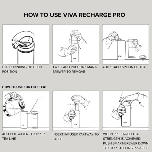 16 oz, VIVA Recharge Grey Insulated Tea & Coffee Mug & Travel French Press Coffee Maker, Brew & Drink From the Same