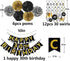Black & Gold Glittery Happy 30th Birthday Banner, Poms, Sparkling 30 Hanging Swirls Kit