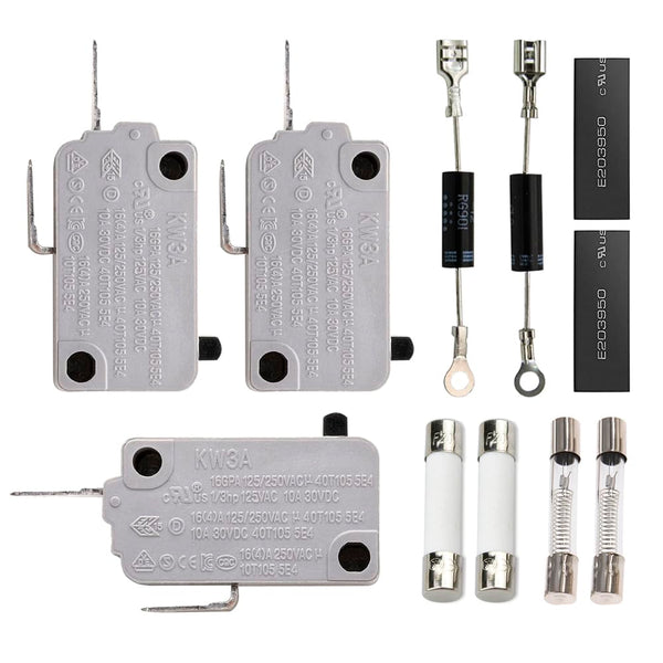 Microwave Oven Repair Parts Kits, KW3A Door Switch, Diode CL04-12, Slow Blow Fuse 20A, 6X40MM Fuse 0.9A