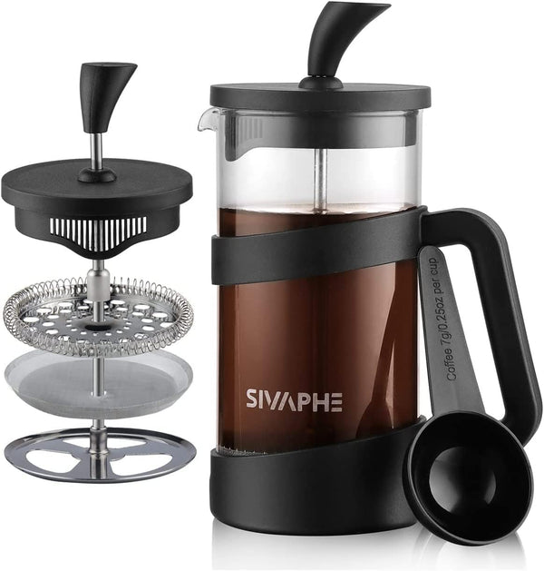 Sivaphe Small French Press, 12oz Lightweight Durable High Borosilicate Carafe, Single Serve Coffee Press