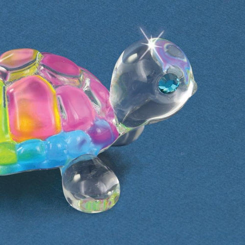 Glass Baron Small Turtle Figurine with Crystal - Rainbow Snow Cone