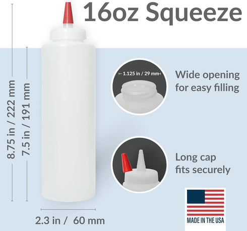Pinnacle Mercantile Plastic Squeeze Condiment Bottles, Set of 2, 16-ounce with Red Tip Cap