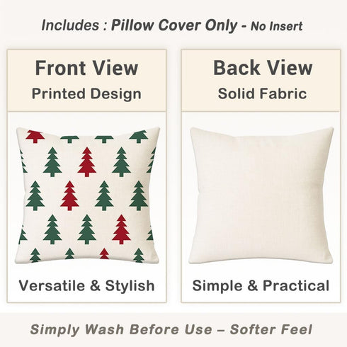 18x18 Set 2 Red and Green Christmas Tree Pillow Covers of Outdoor Farmhouse Xmas Holiday Throw Pillow Cases for Sofa