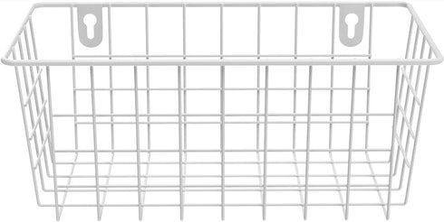 MaraFansie Hanging Kitchen Baskets Wire Storage Basket Adhesive and Screws Basket Over the Cabinet Door Organizer with Adhesive Strips and Screws Accessories, 2 Installations, 2 Pack, White by MaraFansie