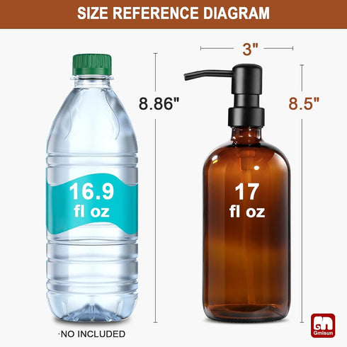 GMISUN Amber Glass Soap Dispenser - 2 Pack Bathroom Hand Soap Dispensers with Stainless Steel Pump, 17 Fl Oz