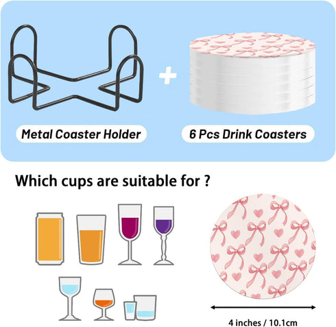 AIENAU 6Pcs Set Ceramic Coasters with Holder, Absorbent Drink Coasters, Coffee Cup Coaster,Round Ceramic Table Coasters