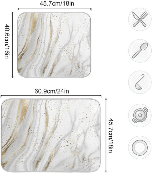 Marble Dish Drying Mat for Kitchen Counter, White Golden Marble Grey Drying Pad, Super Absorbent Microfiber Protector