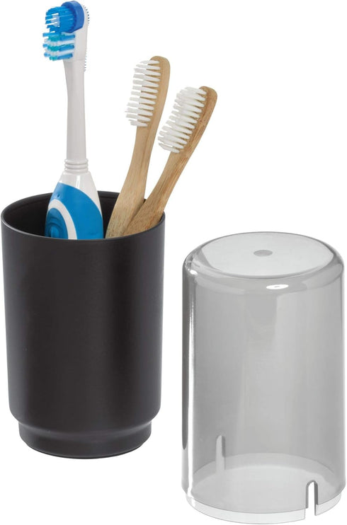 iDesign Austin Toothbrush Organizer with Covered Lid - Ideal for Regular and Electric Brushes