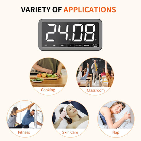 7.8 3 4 3 Countdown Count VOCOO Digital Kitchen Timer with Extra Large Display, Magnetic LED with Brightness, Alarms