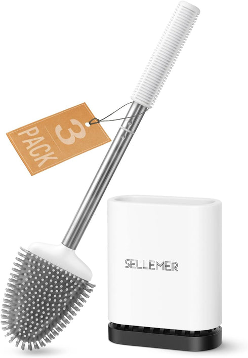 Sellemer Toilet Brush and Holder Set for Bathroom, Flexible Toilet Bowl Brush