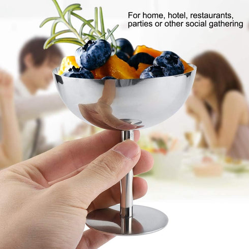 4Pcs Hapivida Ice Cream Cup, Stainless Steel Serving Dessert Bowls Cups Sauce Bowls Mini Round Footed Yogurt Snack