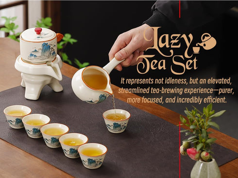 Set 6 Set,Chinese Set Semi Automatic Tea Magic Teapot with cups Japanese Teapot Gongfu Tea Ceramic Teapot with Infuser