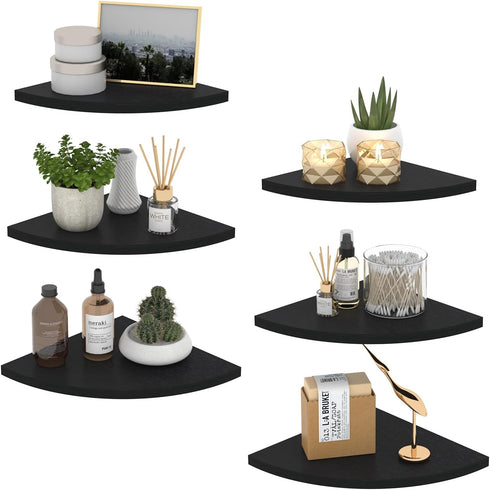 HORLIMER Floating Corner Shelf Wall Mount, Set of 6 Rustic Wood Corner