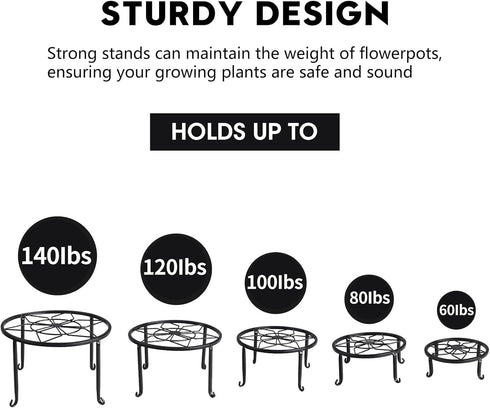 5 Pack Metal Plant Stands,Heavy Duty Potted Holder for Flower Pot,Indoor Outdoor Metal Rustproof Iron Garden Container