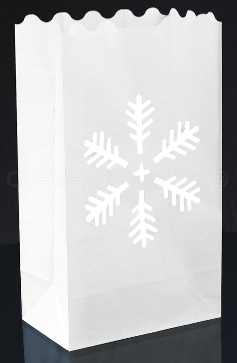 CleverDelights White Snowflake Luminary Bags, 30 Count, Christmas Holiday Luminaria