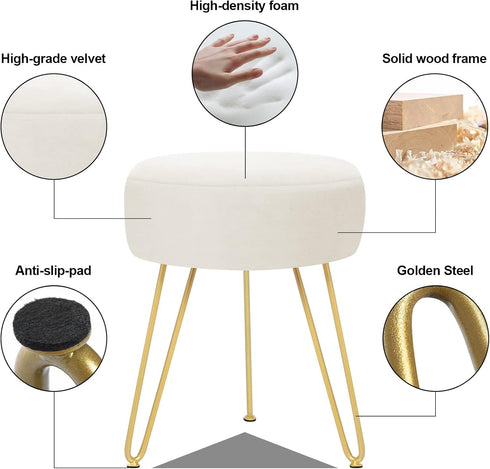 GERANT Multifunctional Vanity Stools - Velvet Round Ottoman Modern Dressing Stool -Upholstered Footrest Stool - Side