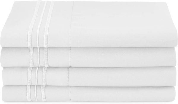 Clara Clark Queen Pillow Cases - Ultra Soft Microfiber Pillow Cover Set of 4 with Envelope Closure, White
