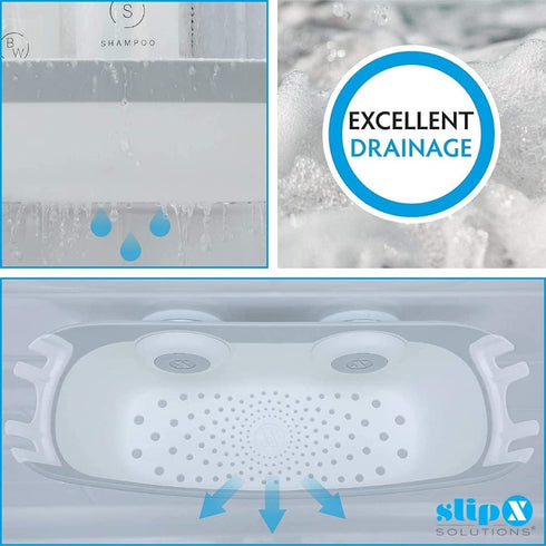SlipX Solutions Power-Lock Shower Organizer Caddy with Suction Cups, Holds Up to 22lbs for Shampoo & Soap