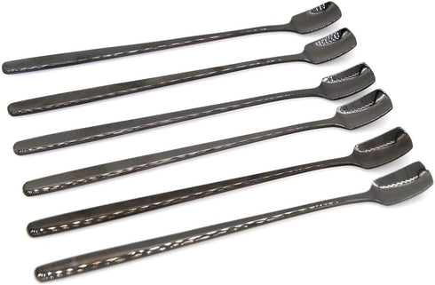 6 PCs Stainless Steel Mixing Spoon with Black Finish - Stirrer Spoon with Shovel-Shaped Head for Coffee, Ice Tea, Soft Drink, Cocktail, Length 6-1/32-Inch (15.3 cm)