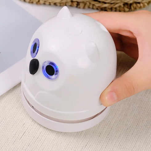 Mini Desktop Vacuum Cleaner Owl Crumb Vacuum Cleaner Rechargeable Tabletop Crumb Vacuum Dust Sweeper for Sucking up Eraser Crumbs Pencil Shavings Cookie Crumbs Paper Scrapers Pet Fur (White) by Hallocool
