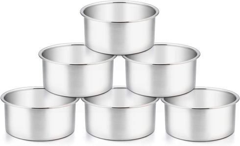 TeamFar 4 Inch Cake Pan Set - 6 Pcs Layer Baking Round Cake Pans, Stainless Steel, Healthy & Sturdy