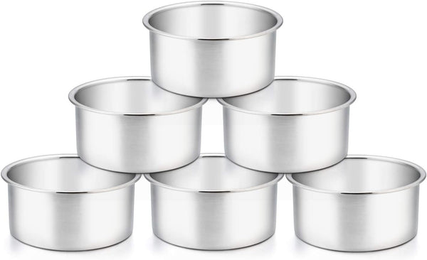 TeamFar 4 Inch Cake Pan Set - 6 Pcs Layer Baking Round Cake Pans, Stainless Steel, Healthy & Sturdy