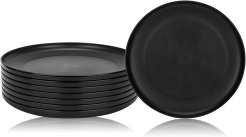 Set of 8 Black Plastic Dinner Plates, 9.75-inch, Microwave/Dishwasher Safe, BPA Free
