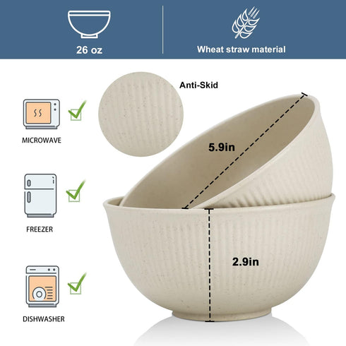 Wheat Straw Bowl Sets of 8,Unbreakable Cereal Bowl 26 OZ,Microwave and Dishwasher Safe Bowls,Kids Bowl suitable for Cereal,Salad,Snack and Soup. Winter-Snow Series by Wrova