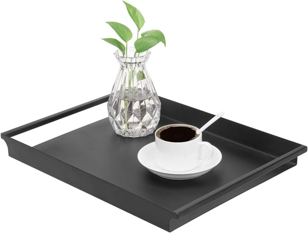 MyGift Black Metal Serving Tray with Handles - Decorative Coffee Table Tray
