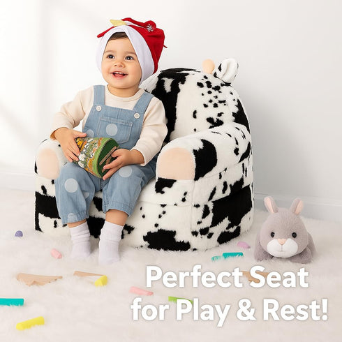 2-in-1 1-3Cow QIUODO Toddler Chair with Faux Rabbit Fur Foldable Kids Couch, Soft Sofa for Reading, Bedroom or Playroom