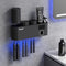 Toothbrush Sanitizer with Self Adhesive Holder, 3 Cups, Automatic Toothpaste Dispenser Set (Black)